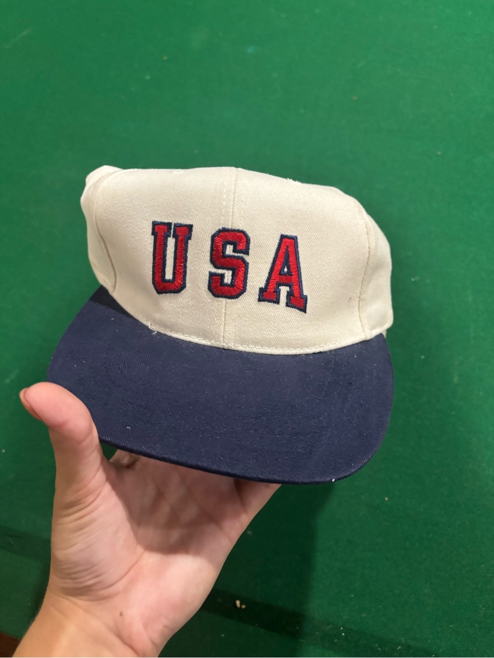 USA Embroidered Baseball Cap - White & Navy